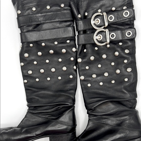 Stuart Weitzman Black Leather and Silver Studded Details - Picture 6 of 11